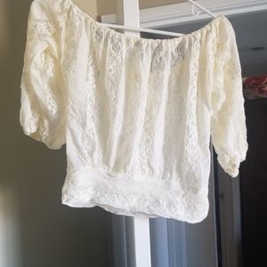 Off shoulder cream lace shirt